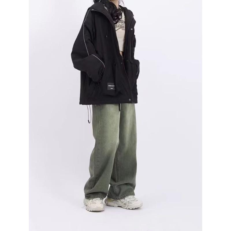 Green Jeans Women's Autumn Straight High Waist Was Thin Loose Wide-leg Mopping Pants Trend