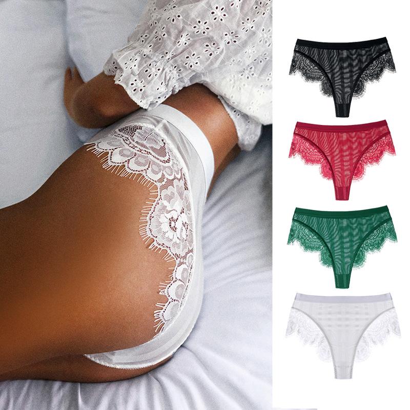 Women Briefs Sexy Panties Stitching Lace V Pants Underpant Comfortable High Fork Hip Lift Mid High Waist Panties