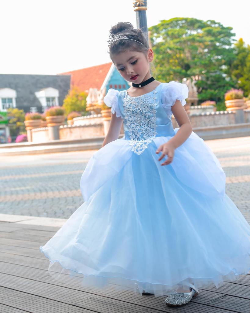 Платье Золушки, детское платье, комплект с тиарой, детский костюм для косплея, синий, цельный, сценический костюм для мероприятий, маскировка, представление, маскарад, Рождество, Хэллоуин