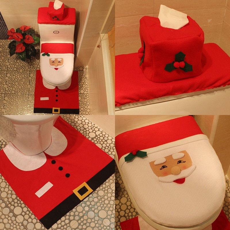 3 шт. Счастливый Санта чехол для сиденья унитаза коврик для ванной комнаты украшение рождественский креативный чехол для сиденья унитаза