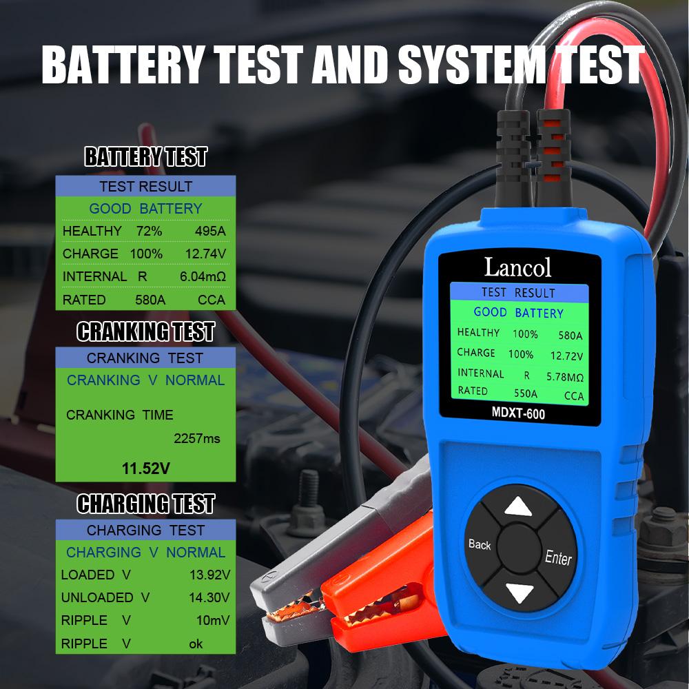 Lancol MDXT600 Car Battery Tester 12V Load Testers with Colorful LCD Screen 40-2000 CCA  Alternator Charging & Cranking System