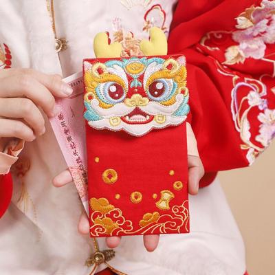 Новогоднее украшение Традиционная вышивка Ткань Красный конверт Многоразовый Заполняемый Мешок для счастливых денег Китайский стиль 3D Хунбао Подарок