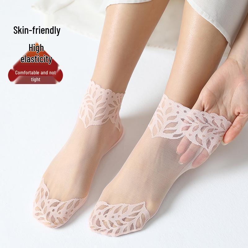 Women's Lace Trim Fishnet Ankle Socks - Summer Breathable Mesh with Cotton Sole