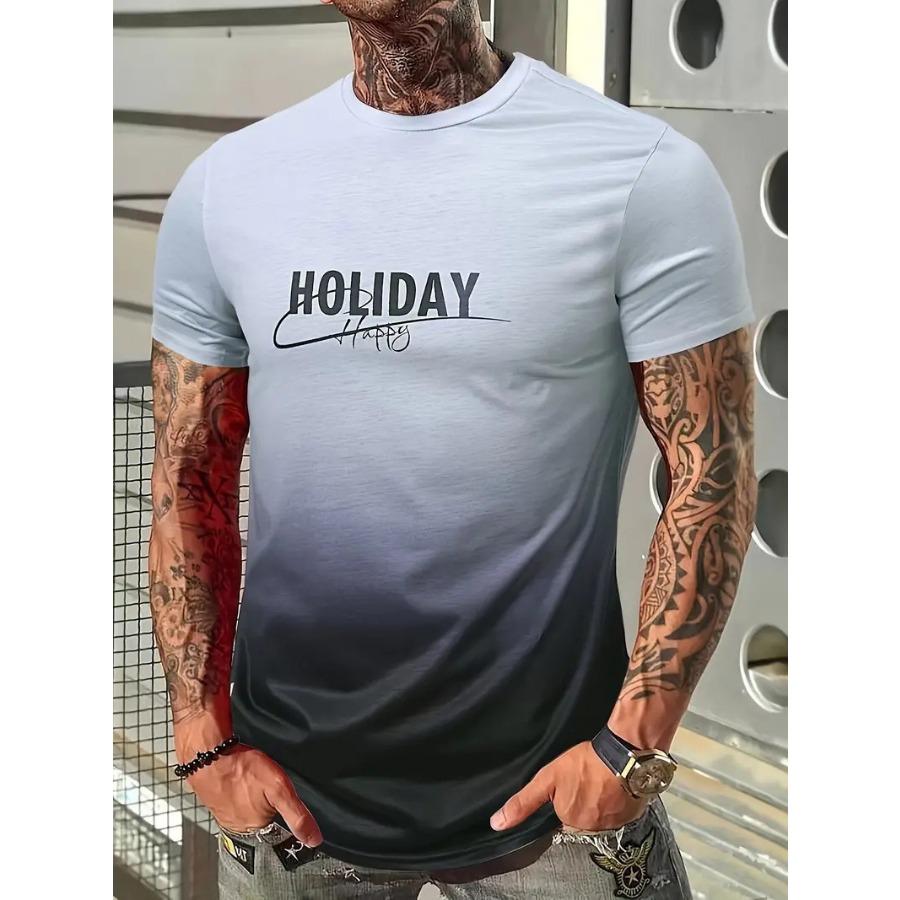 Letters Men's T-shirt 3D Printed Tees Male Simple Gradient Fashion Trend Short Sleeve T Shirts Casual Summer Clothing