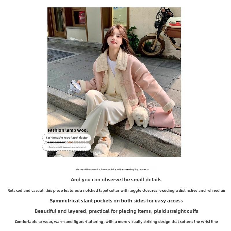 Pink lamb wool women's coat winter new high-end fleece thickened fur integrated coat cotton clothes tide