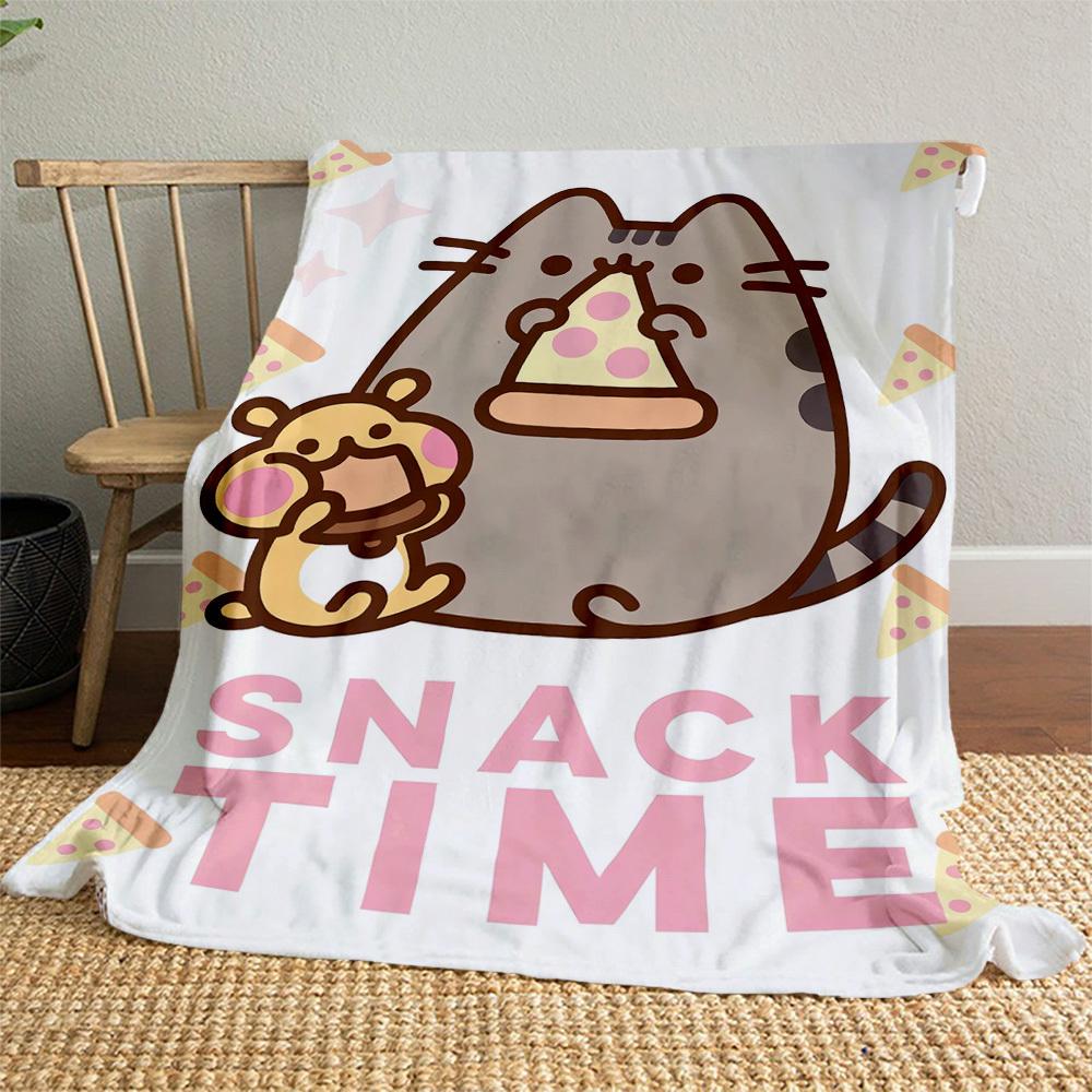 1 шт. Фланелевое одеяло Pusheen на тему закусок - Мягкое теплое, с 3D-печатью, легкое, для всех сезонов, для кемпинга, путешествий, кровати-080735