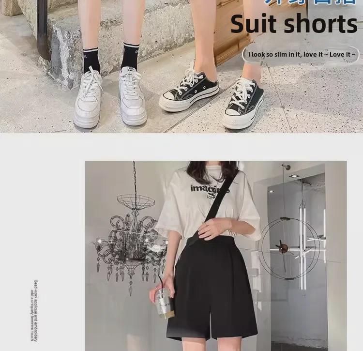 Женские широкие черные повседневные шорты с высокой талией, весна 2024