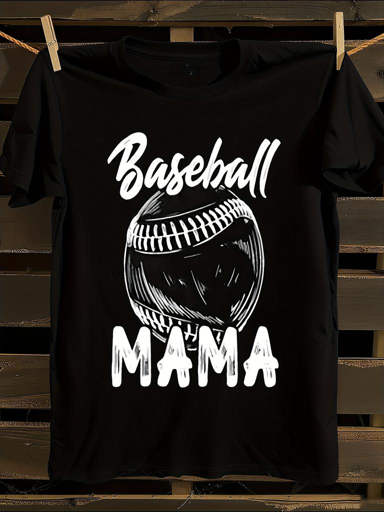 WoBaseball Mama Graphic T-Shirt Mens Tshirt Womens Tshirts with Letters Print Short Sleeves T-Shirt Casual Street Tee Shirt Top