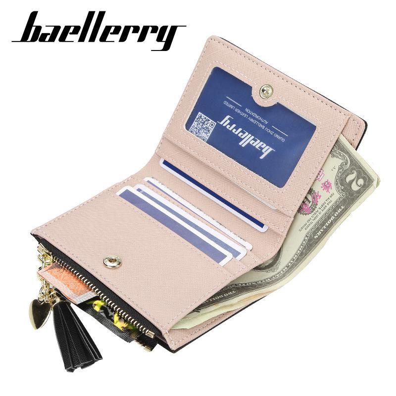 Женский короткий кошелек Baellerry на молнии, кошелек для монет, корейский стиль, модный кошелек, бумажник из искусственной кожи, визитница с кисточкой