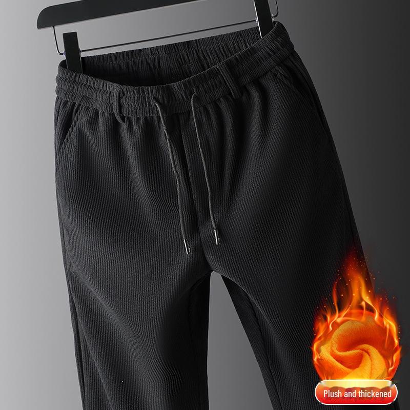 Вельветовые мужские брюки-стрейч с высокой талией: Плотные, свободные, прямые брюки на осень/зиму