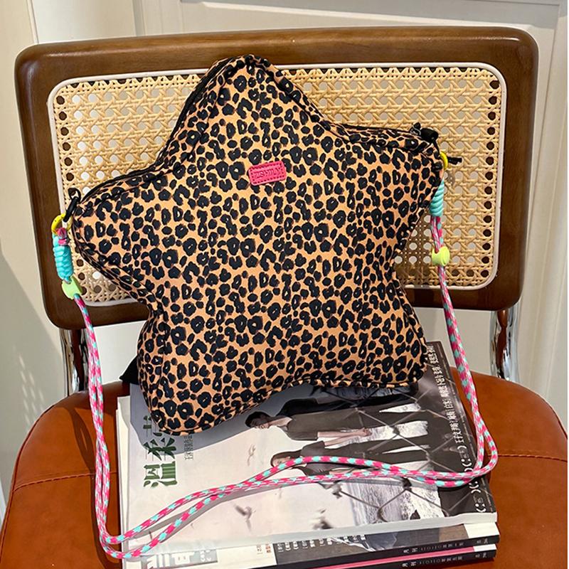 Рюкзак в форме звезды с леопардовым принтом, с регулируемым ремешком, повседневная нейлоновая наплечная сумка для путешествий, шопинга и вечеринок