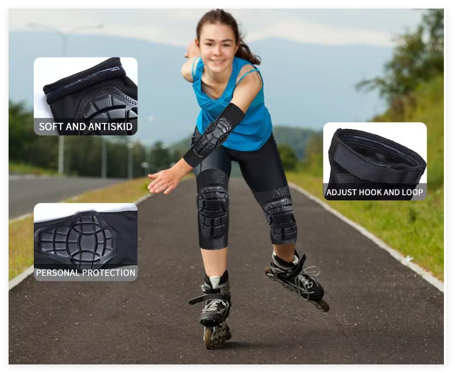 Kids Knee Elbow Pads Soft PU Shell Silicone Anti-Slip Breathable Adjustable Velcro Quick-Dry Children Protective Gear