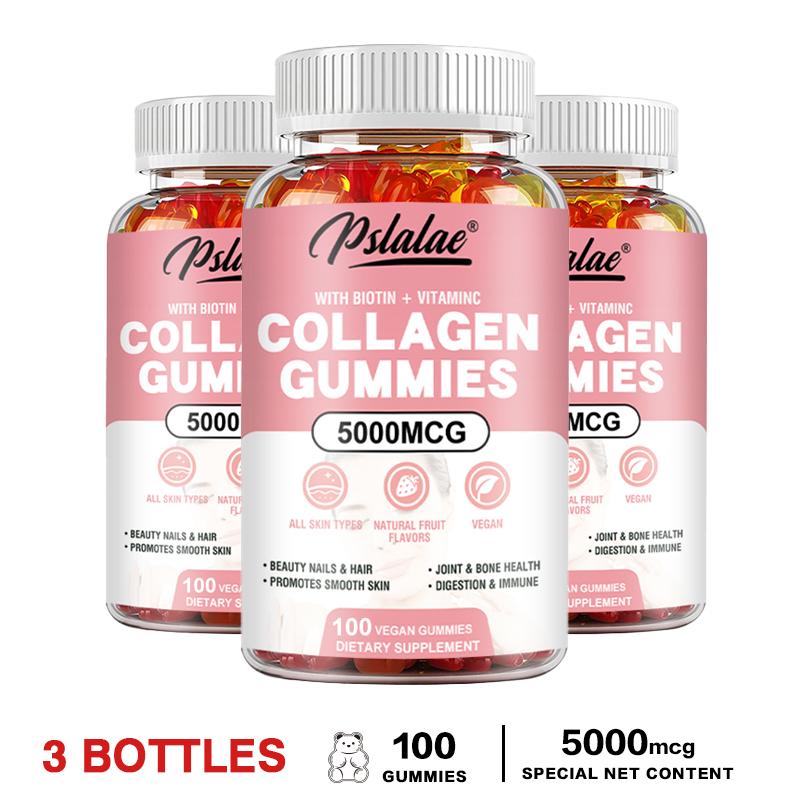 Pslalae - 5000mcg Collagen Gummies - Biotin + Vitamin C - Hair, Skin, and Nail Health