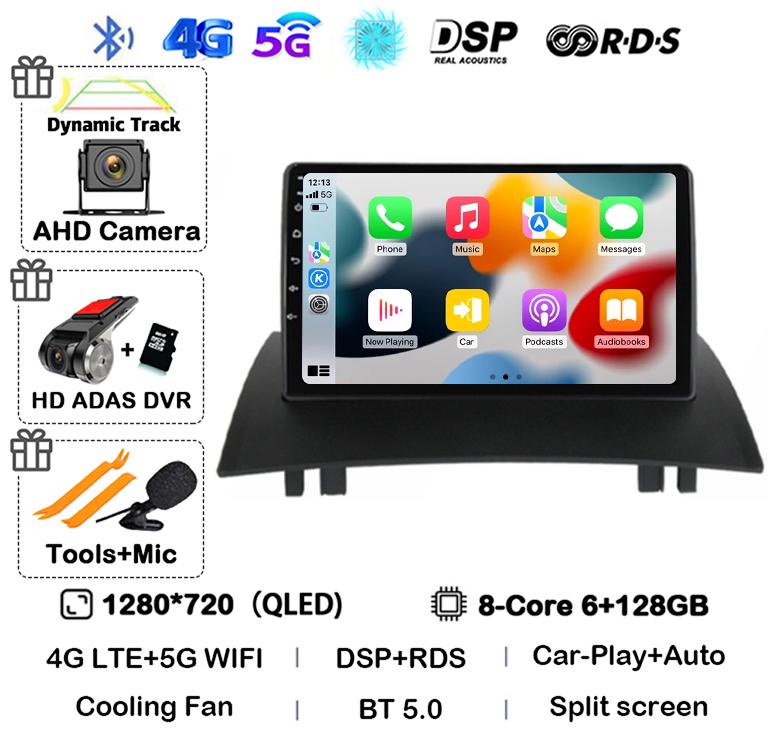 Android 14 Carplay Auto Для Renault Megane 2 2002 2003 2004 2005 2006 2007 2008 2009 Мультимедийный Автомагнитола Плеер WIFI+4G Стерео