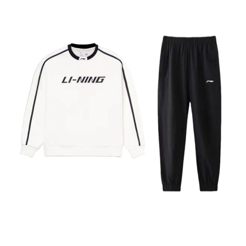 Li Ning Свитшот оверсайз с принтом логотипа в американском ретро-стиле, теплый, повседневный спортивный костюм для мужчин AYKT551-7+AWDU917-2