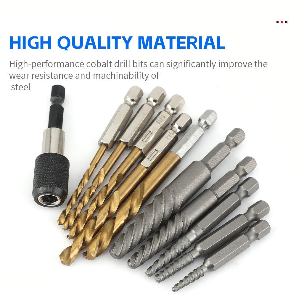 11Pcs Screw Extractor and Left Hand Drill Bits Set Included 5Pcs Screw Extractor  5Pcs HSS Drill Bits and 1Pcs Adapter  Bolt Remover Reverse Cobalt H