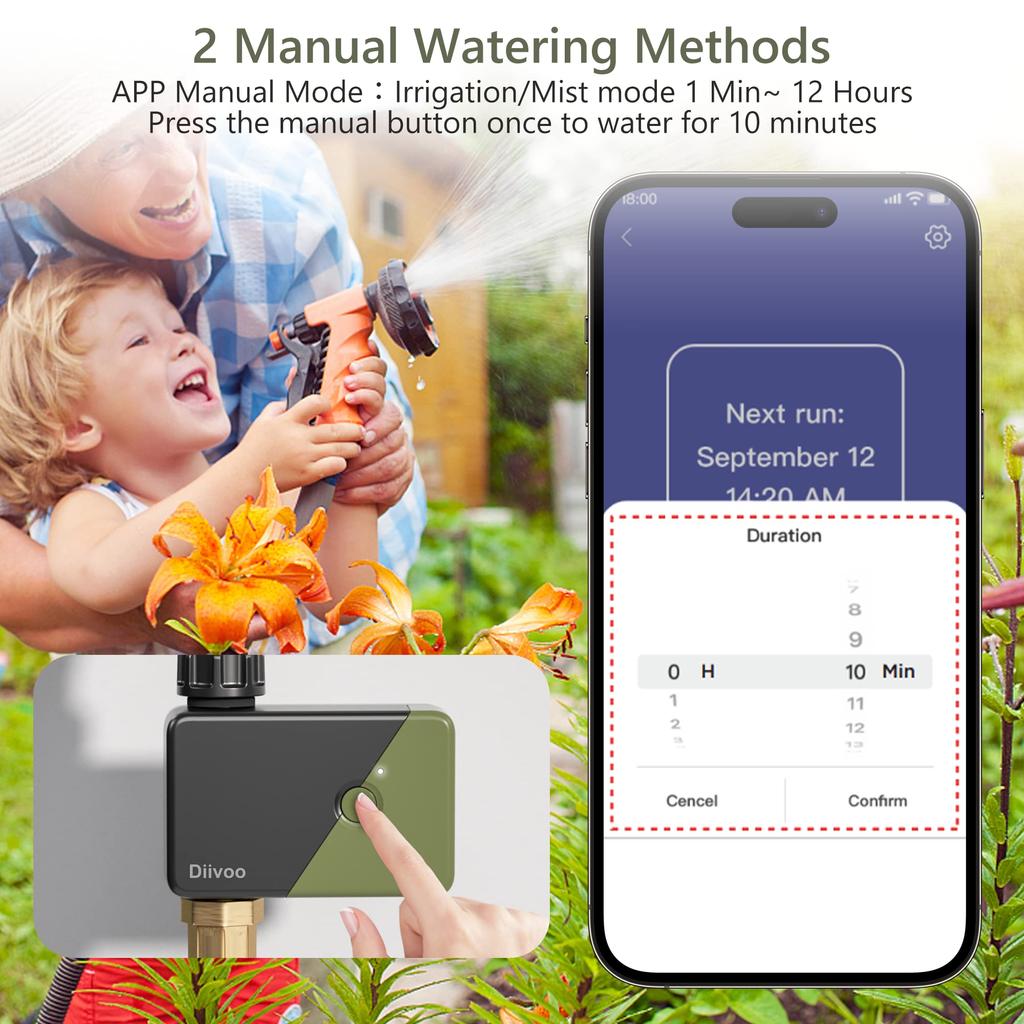 Diivoo Таймер воды Wi-Fi, 1/2/3 зоны, умный водяной клапан, дистанционное управление, ирригация, Wi-Fi-шлюз, автоматическая система полива сада
