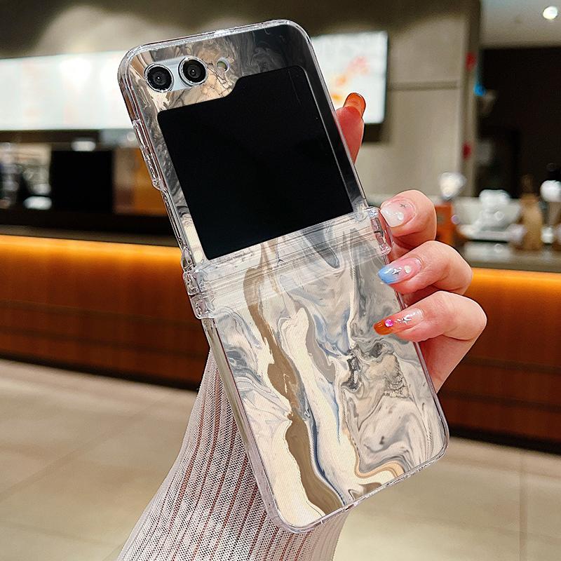 Ink Marble Pattern Clear Phone Case For Samsung Galaxy Z Flip5 Flip7 Flip6 Folding Hard Cover For Samsung Z Flip 7 6 5 4 3 5G