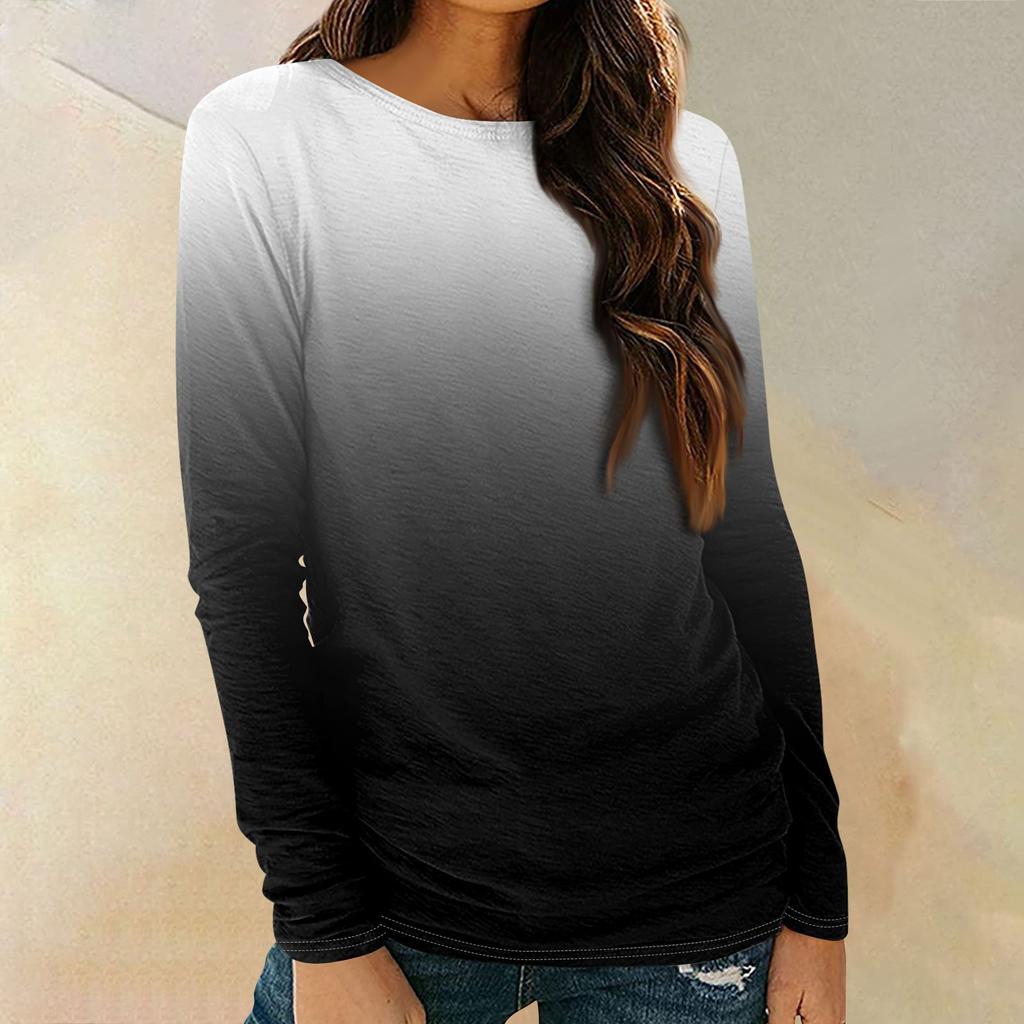 Womens Long Sleeve Round Neck Shirts Basic Tee Casual Top Fall Trendy Tunic Outfits Fitted T Shirts