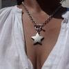 Personalized Punk Style Silver Color Chain Star Pendant OT Buckle Necklace, Women's Simple and Fashionable Jewelry Accessories