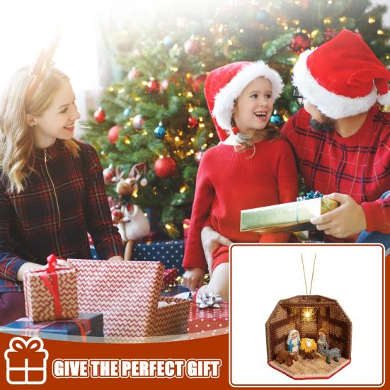 Набор для изготовления рождественского украшения «Сцена Рождества» с LED-подсветкой, подходит для начинающих, рождественское украшение, легко повесить, праздничное украшение для елки и дома