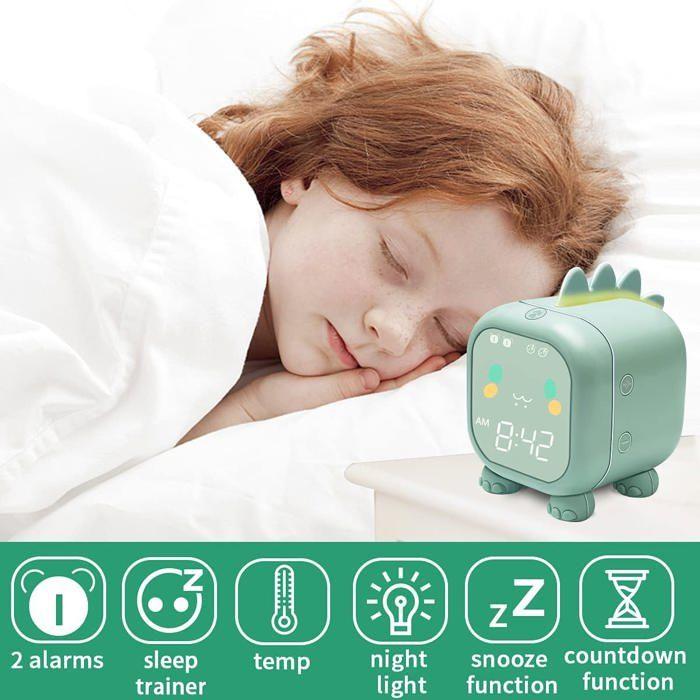 Réveil amusant en forme de dragon, vert, minuteur intelligent pour enfants.