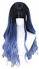 Lolita Wig, GAL Style, Semi-long Wig, Perm, Harajuku Style, Dreamy, Dark, Cute, Cosplay, Party, Lolita Style, Everyday Wig, Black, Blue, Gradient Wig
