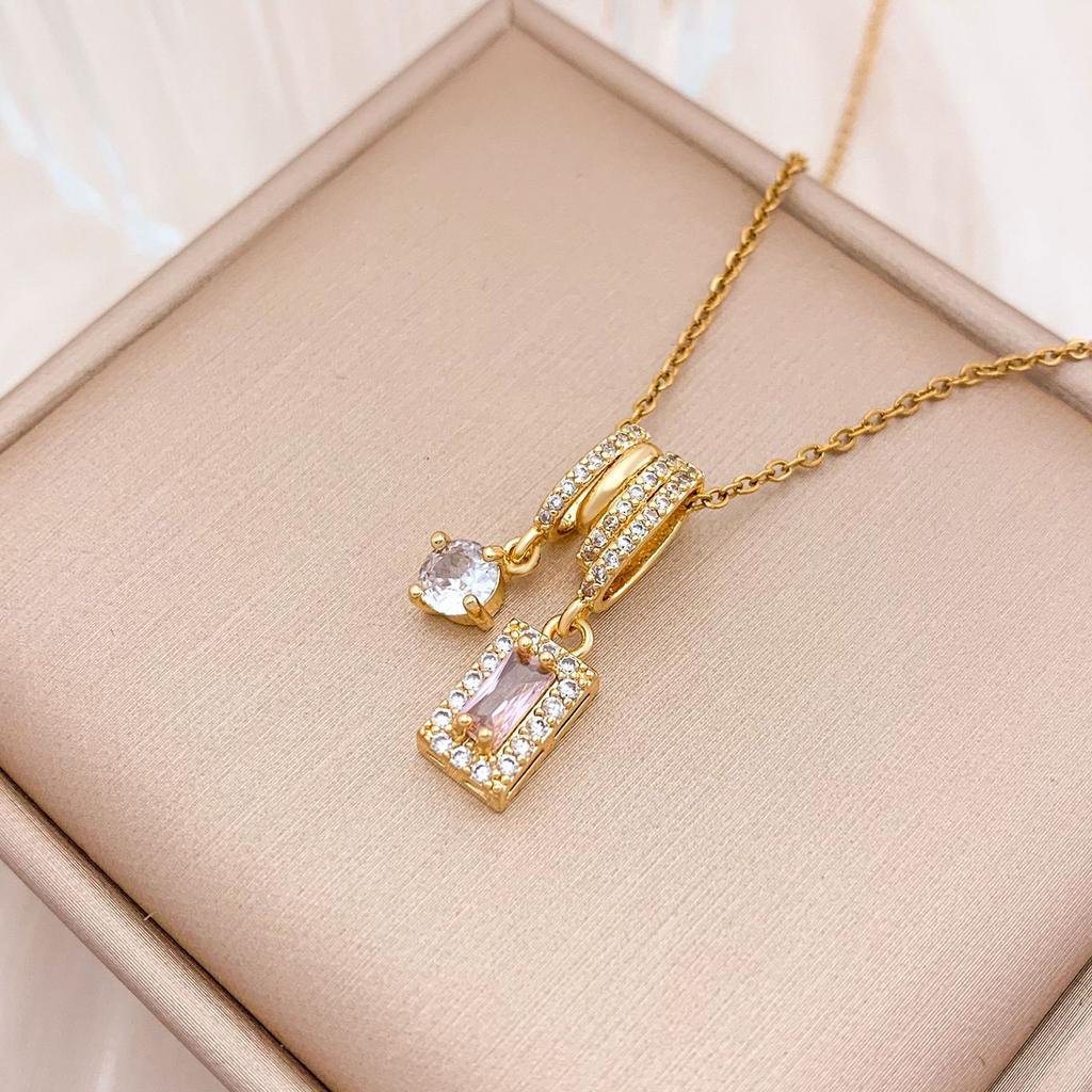 Necklace Explosive Square Ice Cream Color Necklace Light Luxury Micro-inlaid Zircon Temperament Advanced Sense Simple Accessories