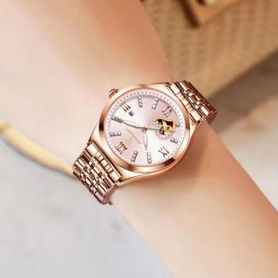 Женские часы, водостойкий светящийся ремешок из нержавеющей стали, круглый календарь со стразами, платье, наручные часы, модные ювелирные изделия, подарок