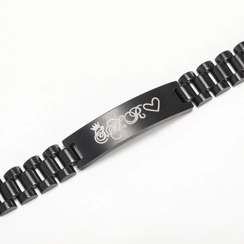 Женский браслет с именем по индивидуальному заказу из нержавеющей стали, черный цвет пистолета, титановый браслет, ювелирные изделия, подарок на день Святого Валентина