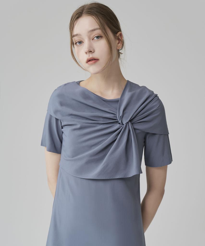 Hye Young Kim Silk Interlace Short Sleeve Dress - Cerulean