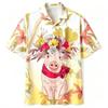 Fashion Romantic Pig with Floral Wreath Pattern Printing Shirt Hawaiian Beach Vacation Clothing Men's Street Style Shirt Daily Men's and Women's Shirt
