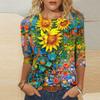 Round Neck 3D Floral Pattern Printed Top Fashionable and Casual Long Sleeved Women's T-shirts