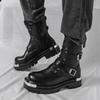 Designer New Men's Black Rock Punk Hip-hop Belt Buckle Ankle Boots Botas Britain Fashion Luxury Motorcycle Shoes Zapatos Hombre