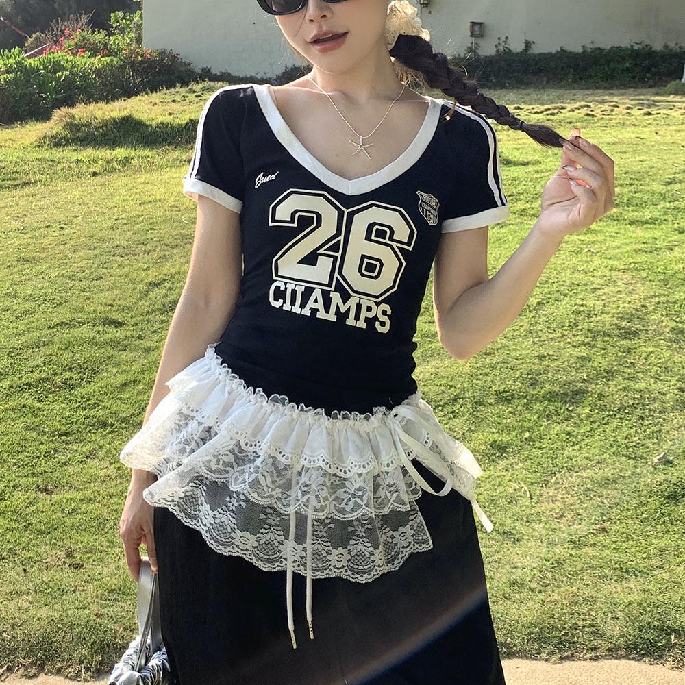 Белая вышитая кружевная юбка - корейский стиль, трехслойная хлопковая сетка для весны и осени