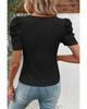 Azura Exchange Black Waffle Knit Ruched Puff Sleeve Top