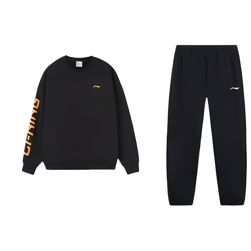 Теплый свободный свитер с круглым вырезом и логотипом Li Ning, с манжетами на талии, длинные брюки, повседневный спортивный комплект AYKT415-1+AWDRF44-1