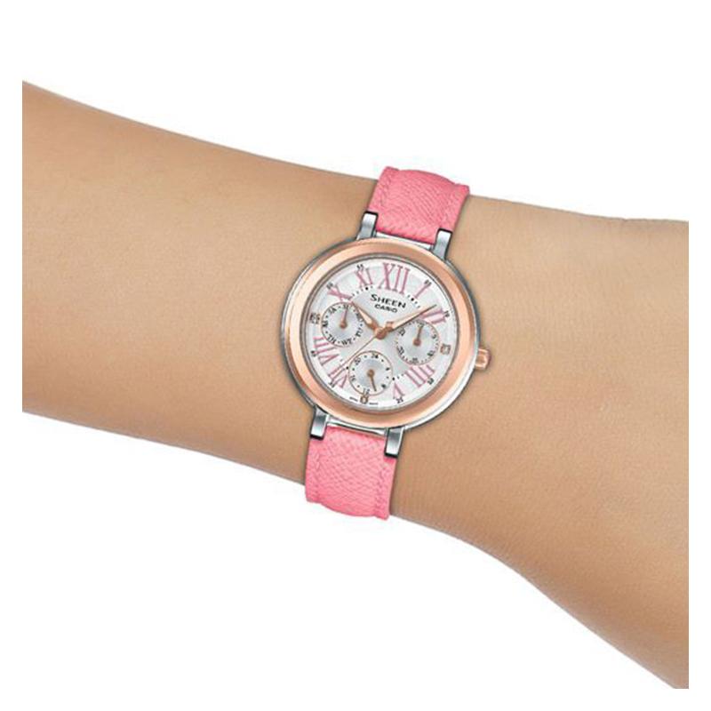 Casio Серия CASIOSHEEN три стрелки три индикатора Римская шкала Украшение кристаллами Swarovski Водонепроницаемый Кварцевый механизм Кожаный ремешок SHE-3034BGL-7A