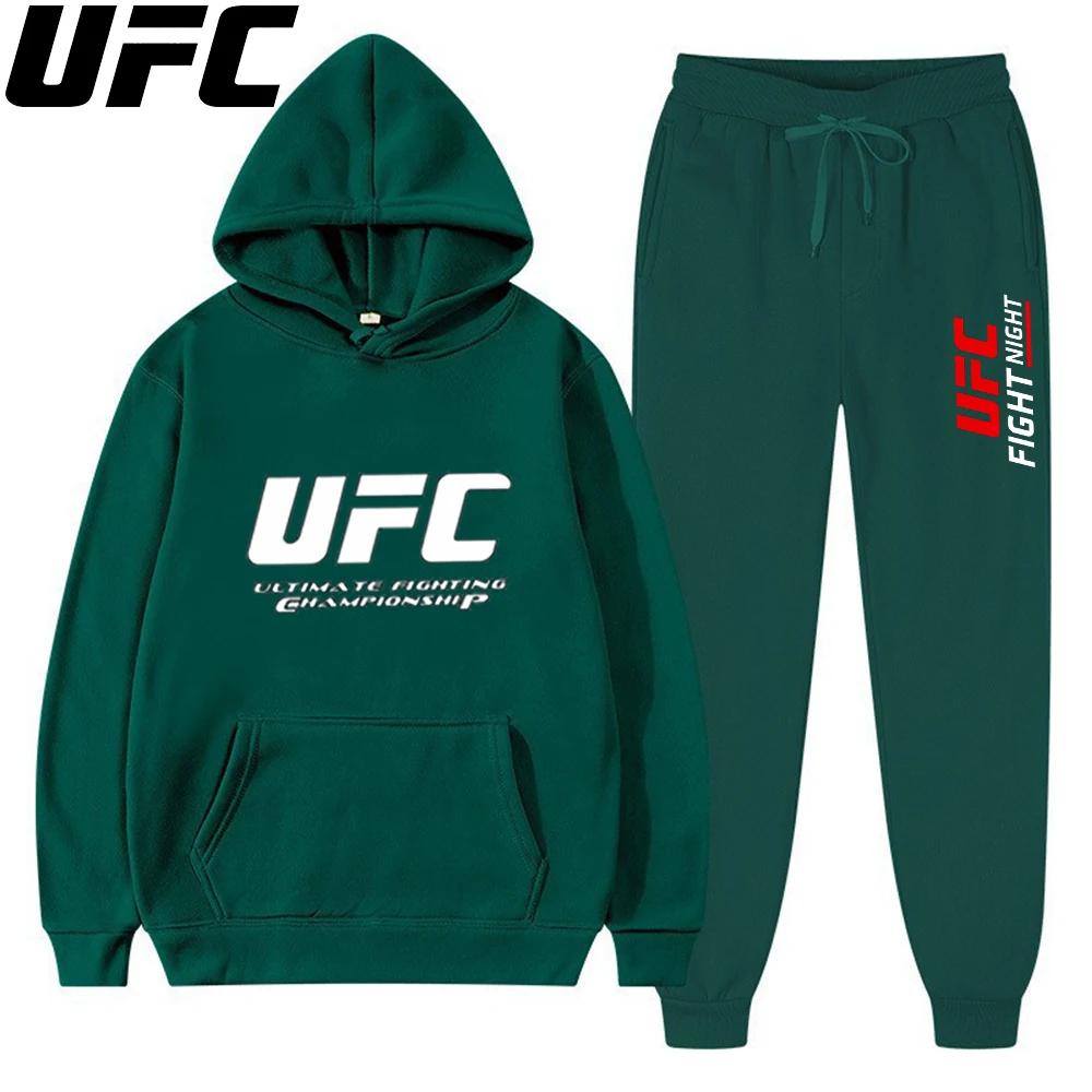 Спортивный костюм с худи и джоггерами Fight-mark для мужчин, смелый принт с буквой Combat на груди, matching sport text на штанах, толстый флисовый комплект для тренировок по боксу на открытом воздухе