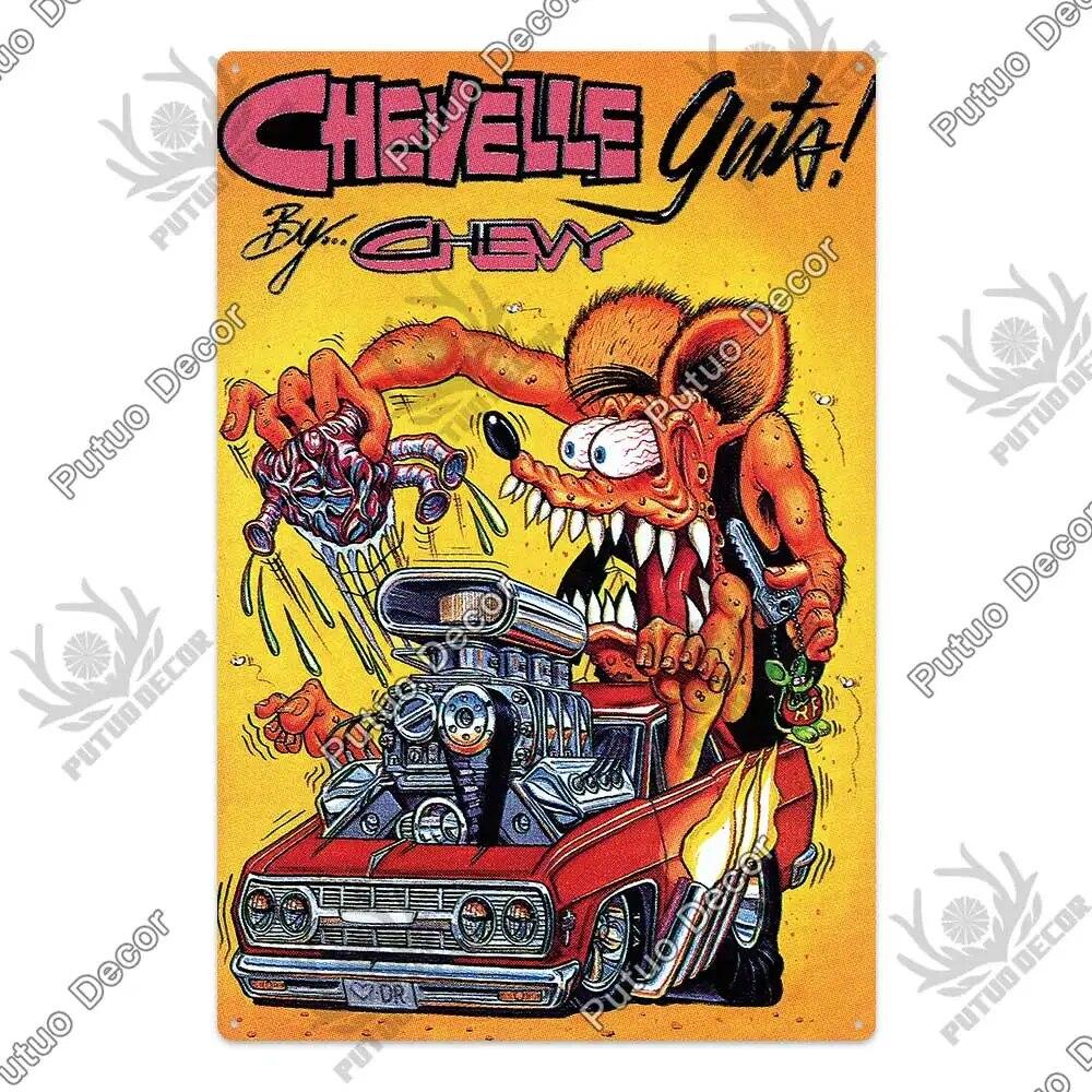 Декор Putuo Rat Fink, модифицированная автомобильная культура, винтажная металлическая жестяная вывеска, декоративная тарелка для гаража, мужская пещера, бар, паб, клуб, украшение