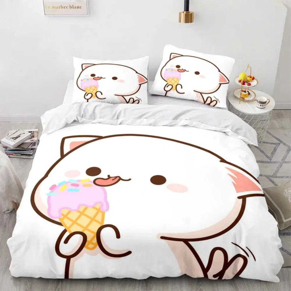 3D мультфильм милый персиковый кот комплект постельного белья мальчики девочки близнецы размер королевы пододеяльник наволочка кровать дети взрослые мода домашний текстиль