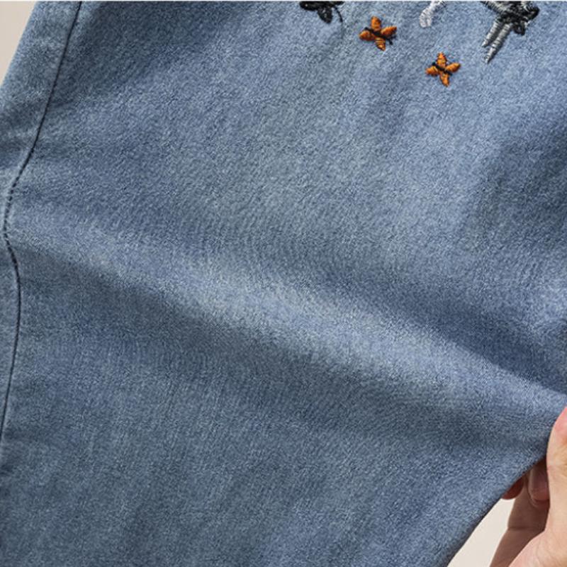 Весенне-осенние джинсы с высокой талией и вышивкой, женские свободные и тонкие брюки большого размера в Корейском стиле для студенток Nine Harlan Daddy Pants