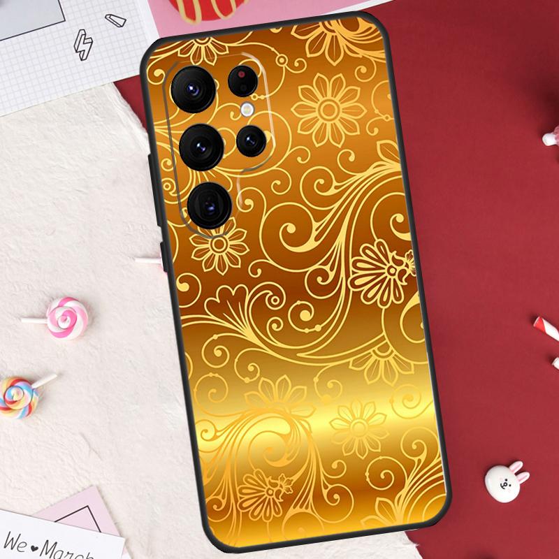 Золотой чехол с цветочным узором для Samsung Galaxy S20 FE S21 S22 S23 Ultra S9 S10 Note 10 Plus Note 20 Ultra