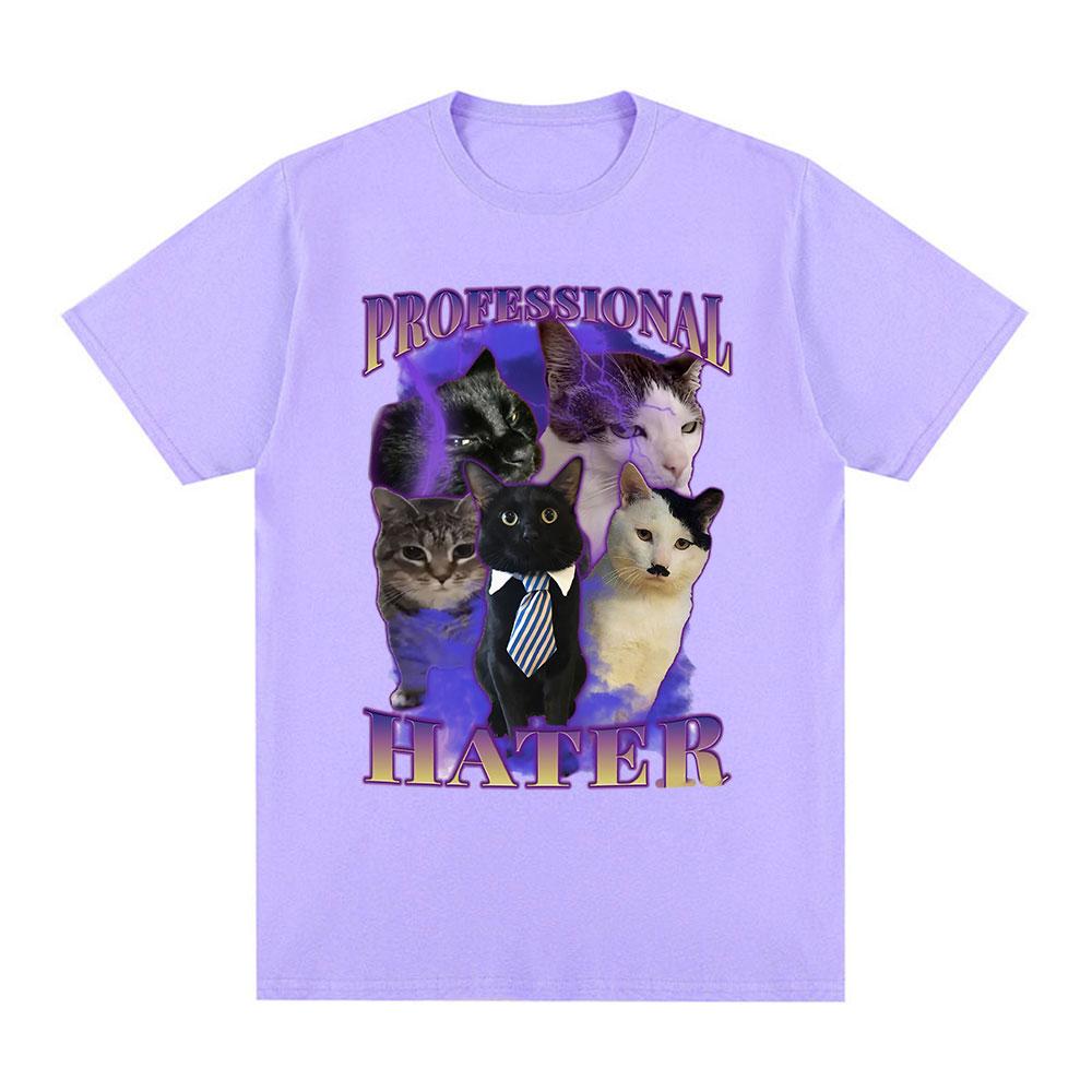 Профессиональный Хейтер Забавный Мем с Котом Графические Футболки Унисекс Модная Футболка Летняя Парная Повседневная Хлопковая Футболка Оверсайз Одежда