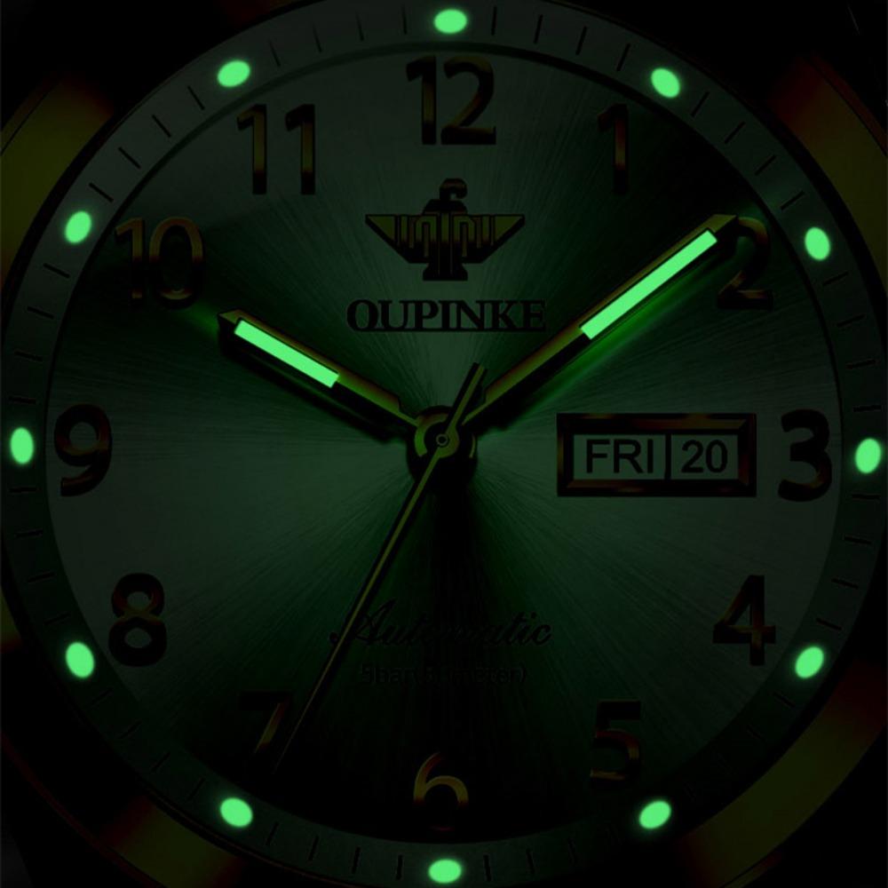 OUPINKE Men's Watch Automatic Mechanical Watch Stainless Steel Business Double Calendar Anti-high-end Watch