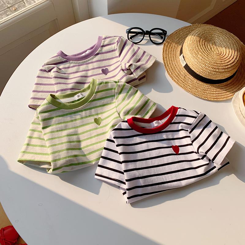 Boys' And Girls' Casual Cotton Short-sleeved T-shirts For Summer, Cute Striped Children's T-shirts