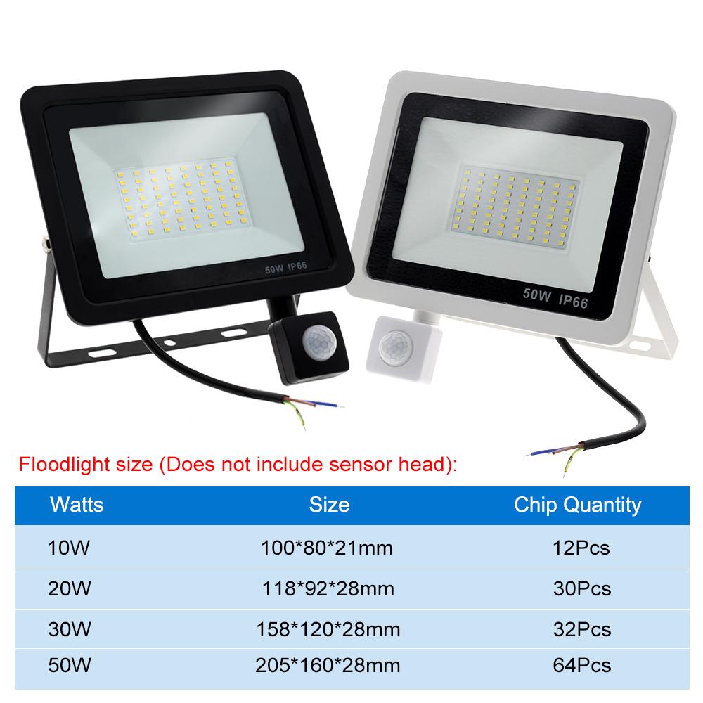 LED Floodlight PIR Motion Sensor White IP66 AC220V Exterior Projector Spotlight SMD2835 Outdoor Lighting Floor Lamp