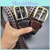 Woven Men Vintage Casual Leather Belt With Mesh Pattern And Buckle Antique