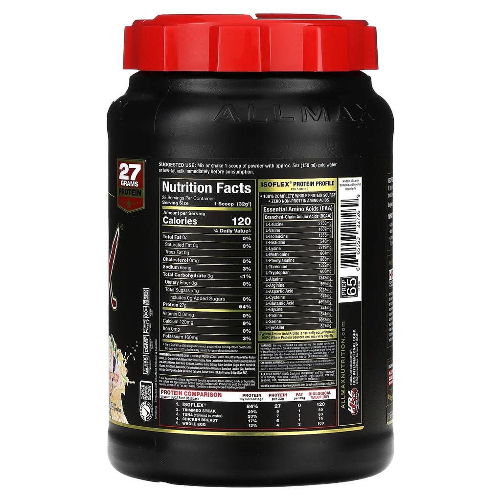 Isoflex®, Pure Whey Protein Isolate, Birthday Cake with Sprinkles, 907G (2Lbs)