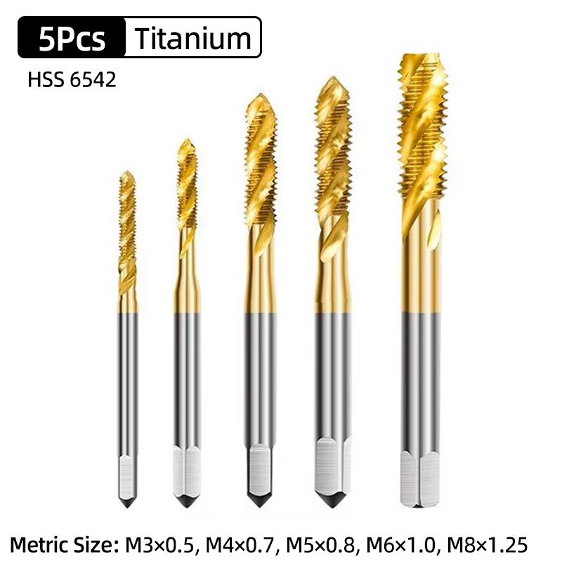 HSS Sprial Thread Tap Titanium Coated Metric SAE Screw Tap Drill Bits M3-M8 Or M2-M12 Machine Plug Tap Threading Tool Hand Tools